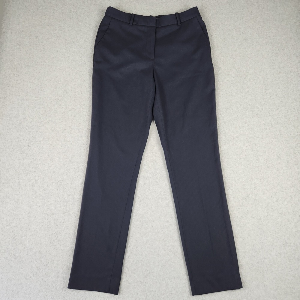 H&M Dress Pants Womens 6 Navy Blue High Rise Slim Straight Trousers 05485971